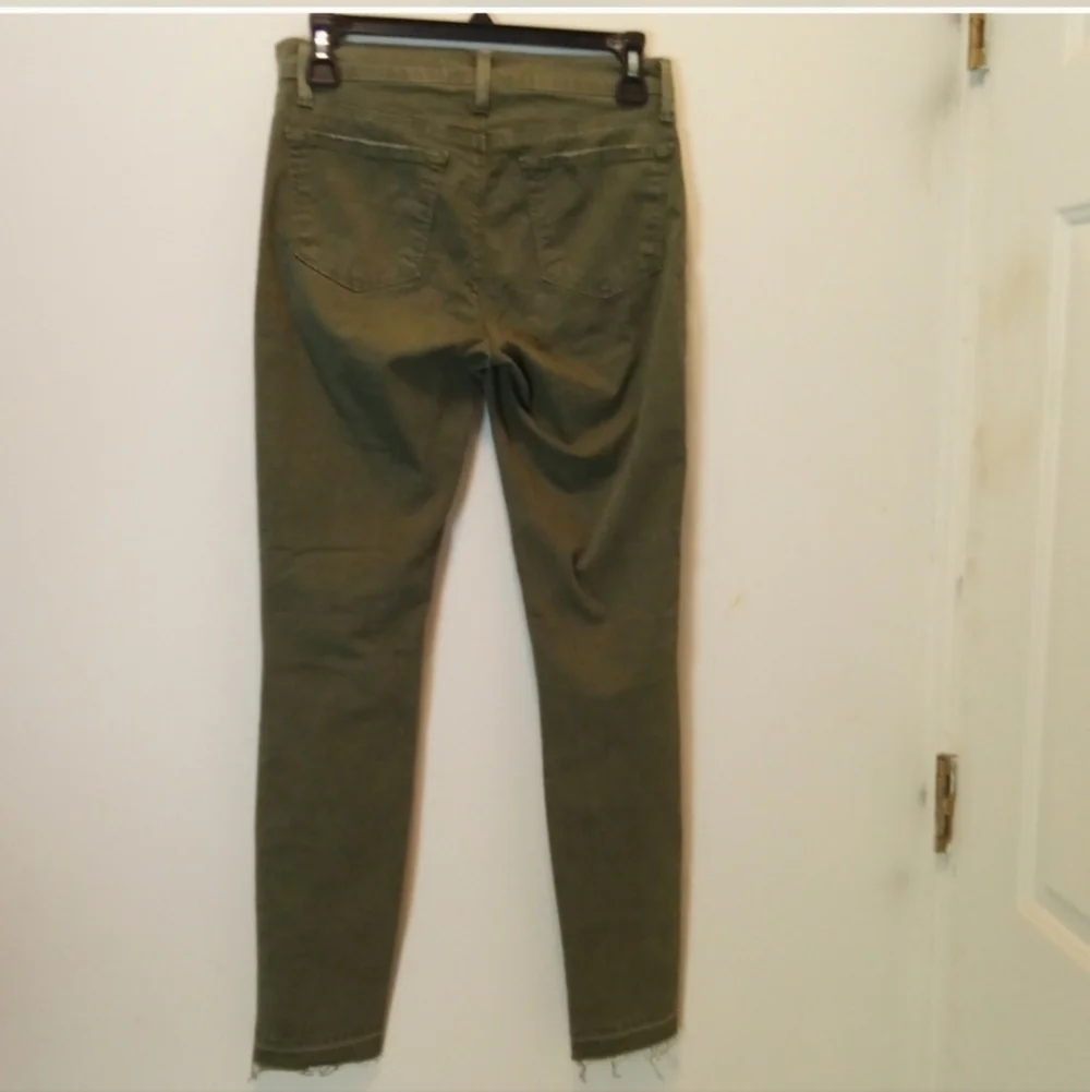 J brand olive green Jungle jeans distressed knees raw edge